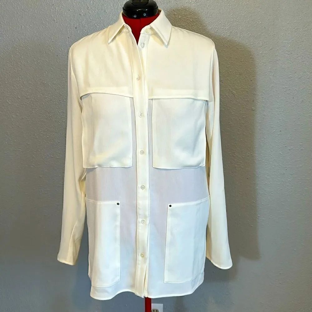 Paris Georgia women’s work capsule off-white ivory gauze herb shirt size S